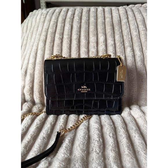 Coach Klare Crossbody in Black Crocodile-Embossed Leather (Style No. CC840).